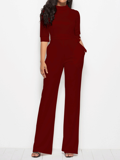 Women's  Jumpsuits Solid Half Sleeve Stand Collar Wide Leg Jumpsuit - LuckyFash™