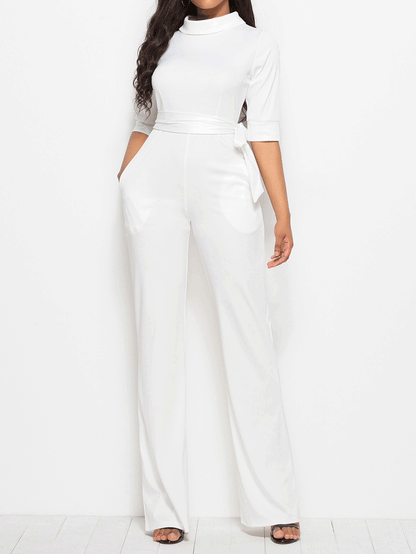Women's  Jumpsuits Solid Half Sleeve Stand Collar Wide Leg Jumpsuit - LuckyFash™