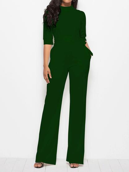 Women's  Jumpsuits Solid Half Sleeve Stand Collar Wide Leg Jumpsuit - LuckyFash™