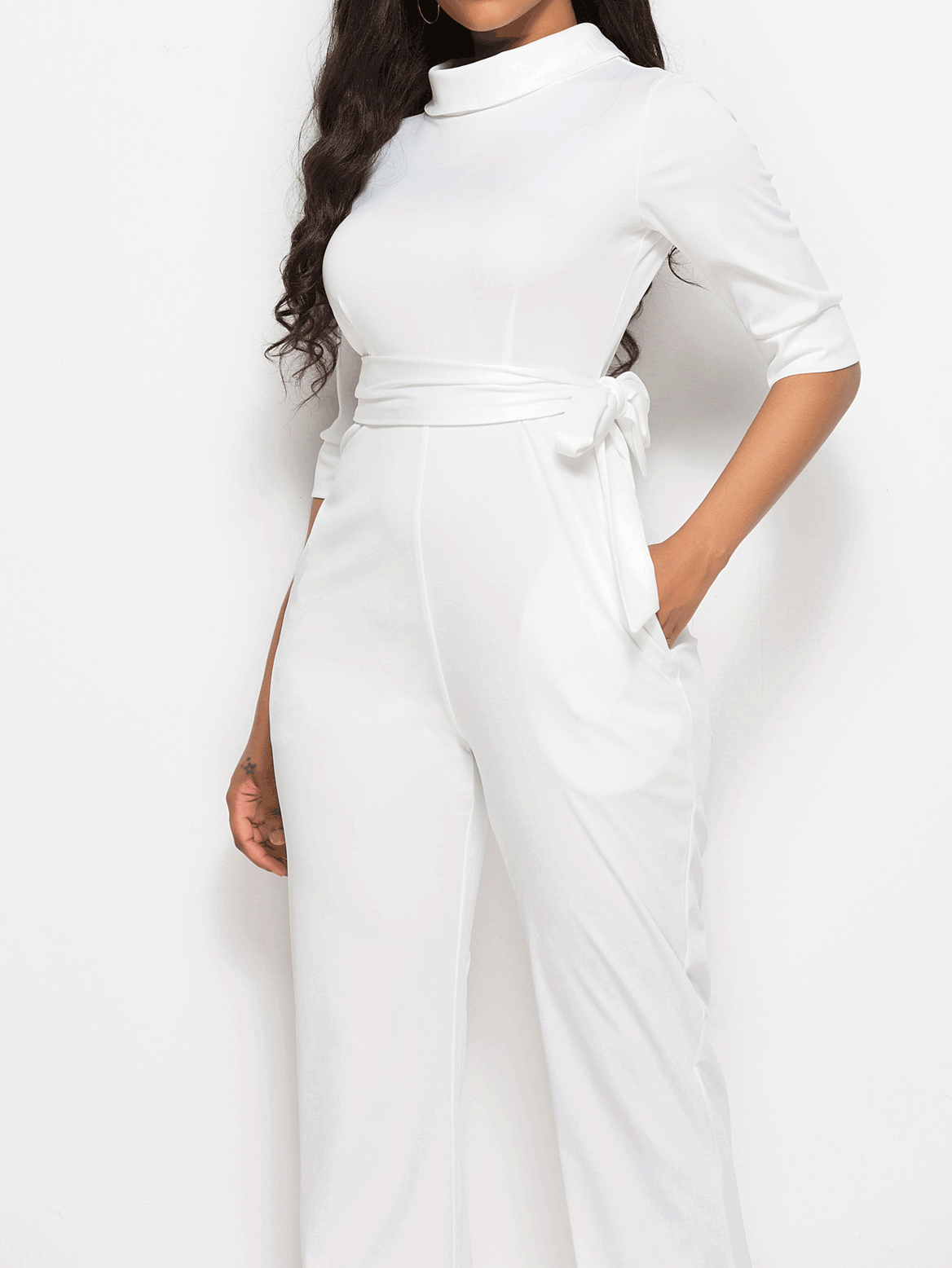 Women's  Jumpsuits Solid Half Sleeve Stand Collar Wide Leg Jumpsuit - LuckyFash™