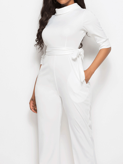 Women's  Jumpsuits Solid Half Sleeve Stand Collar Wide Leg Jumpsuit - LuckyFash™