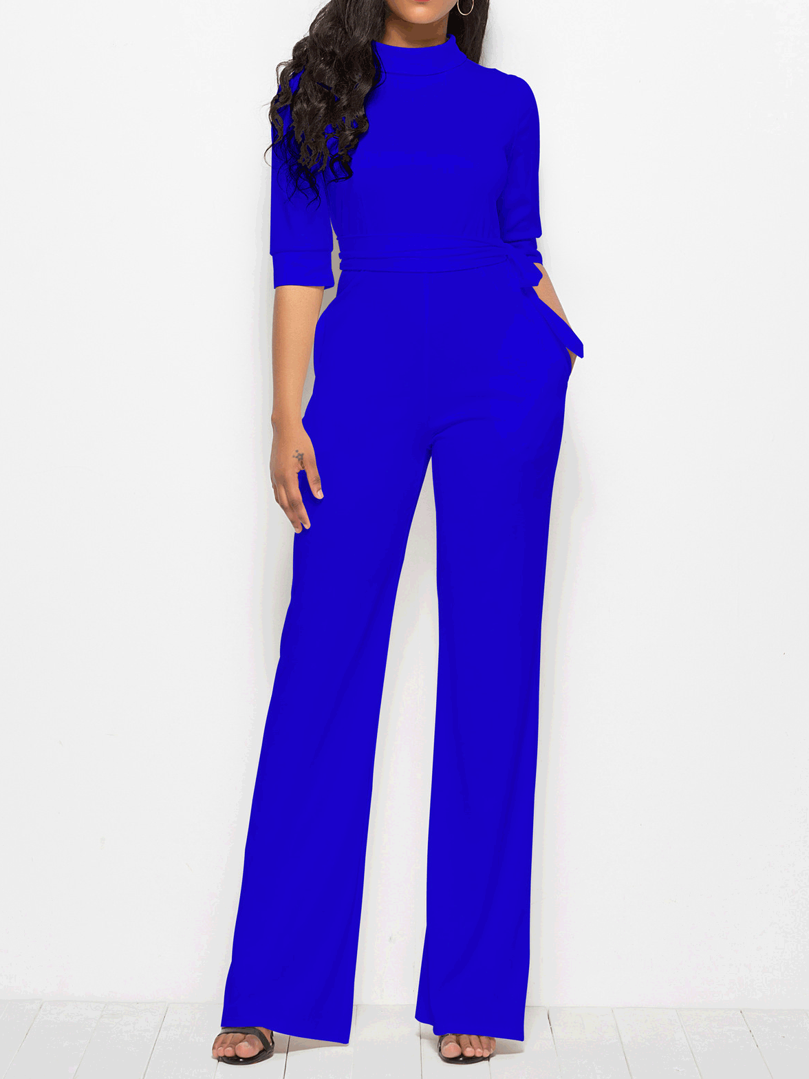 Women's  Jumpsuits Solid Half Sleeve Stand Collar Wide Leg Jumpsuit - LuckyFash™