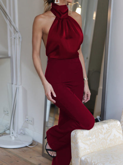 Women's Jumpsuits Solid Halter Open Back Slim Fit Jumpsuit - LuckyFash™