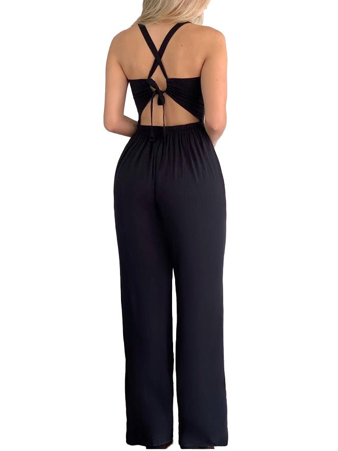 Women's Jumpsuits Solid Hollow Bare Back Sleeveless Jumpsuit - LuckyFash™