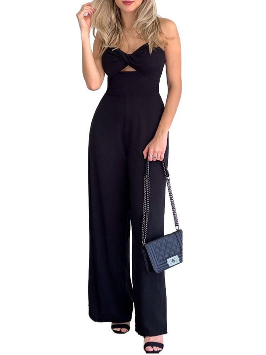 Women's Jumpsuits Solid Hollow Bare Back Sleeveless Jumpsuit - LuckyFash™