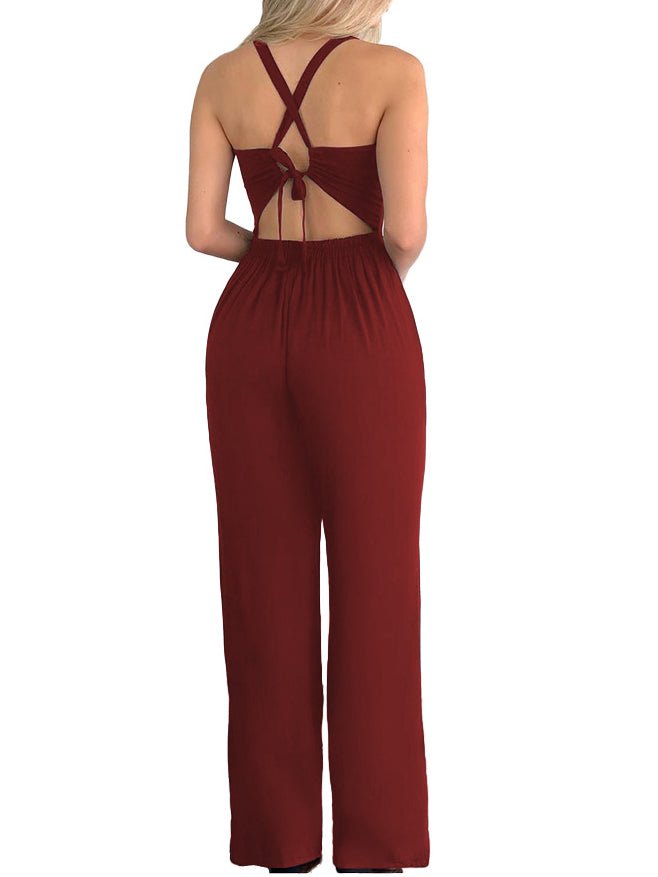 Women's Jumpsuits Solid Hollow Bare Back Sleeveless Jumpsuit - LuckyFash™