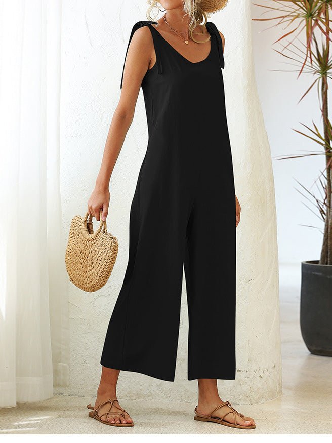Women's Jumpsuits Solid Lace-Up Wide-Leg Suspender Jumpsuit - LuckyFash™