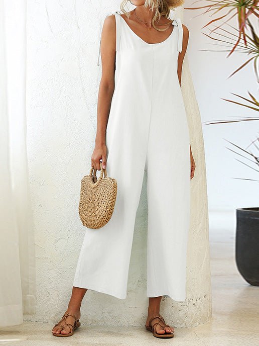 Women's Jumpsuits Solid Lace-Up Wide-Leg Suspender Jumpsuit - LuckyFash™