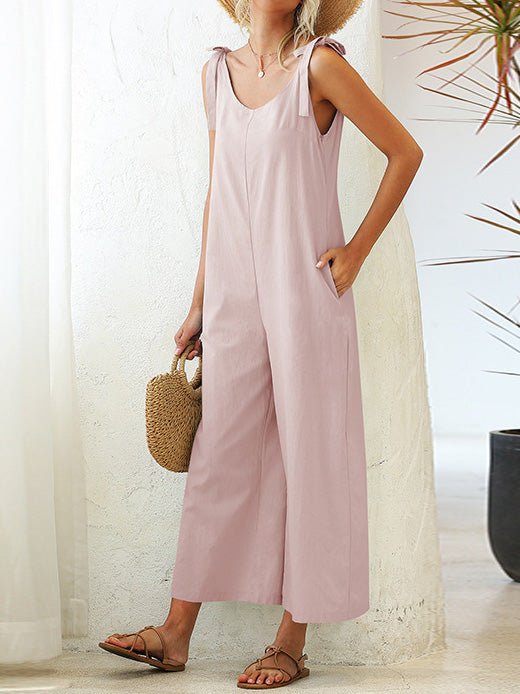 Women's Jumpsuits Solid Lace-Up Wide-Leg Suspender Jumpsuit - LuckyFash™