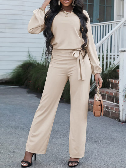 Women's Jumpsuits Solid Long Sleeve Belted Casual Jumpsuit - LuckyFash™