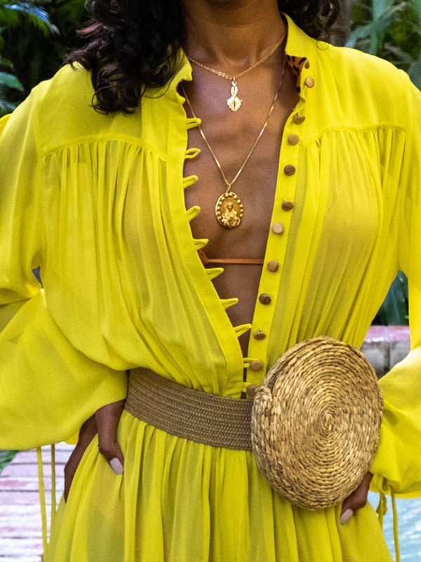 Women's Jumpsuits Solid Long Sleeve Chiffon Wide Leg Jumpsuit - LuckyFash™