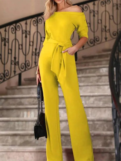 Women's Jumpsuits Solid Off The Shoulder Lace Up Jumpsuit - LuckyFash™
