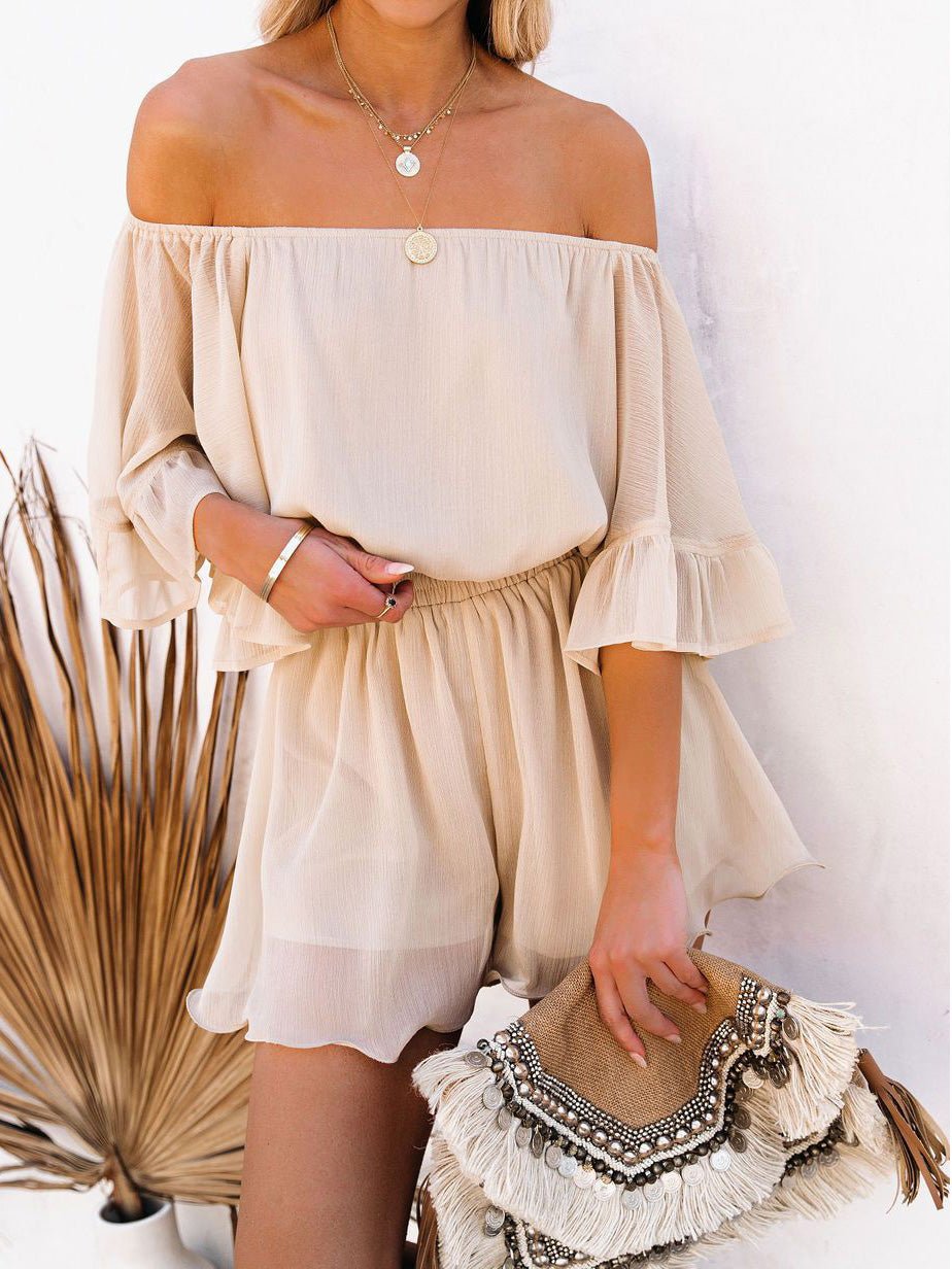 Women's Jumpsuits Solid One-Shoulder Short Sleeve Chiffon Jumpsuit - LuckyFash™