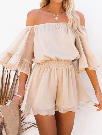 Women's Jumpsuits Solid One-Shoulder Short Sleeve Chiffon Jumpsuit - LuckyFash™