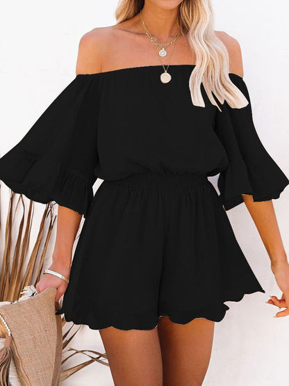 Women's Jumpsuits Solid One-Shoulder Short Sleeve Chiffon Jumpsuit - LuckyFash™