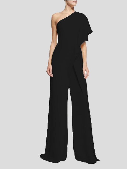 Women's Jumpsuits Solid One Shoulder Wide Leg Jumpsuit - LuckyFash™