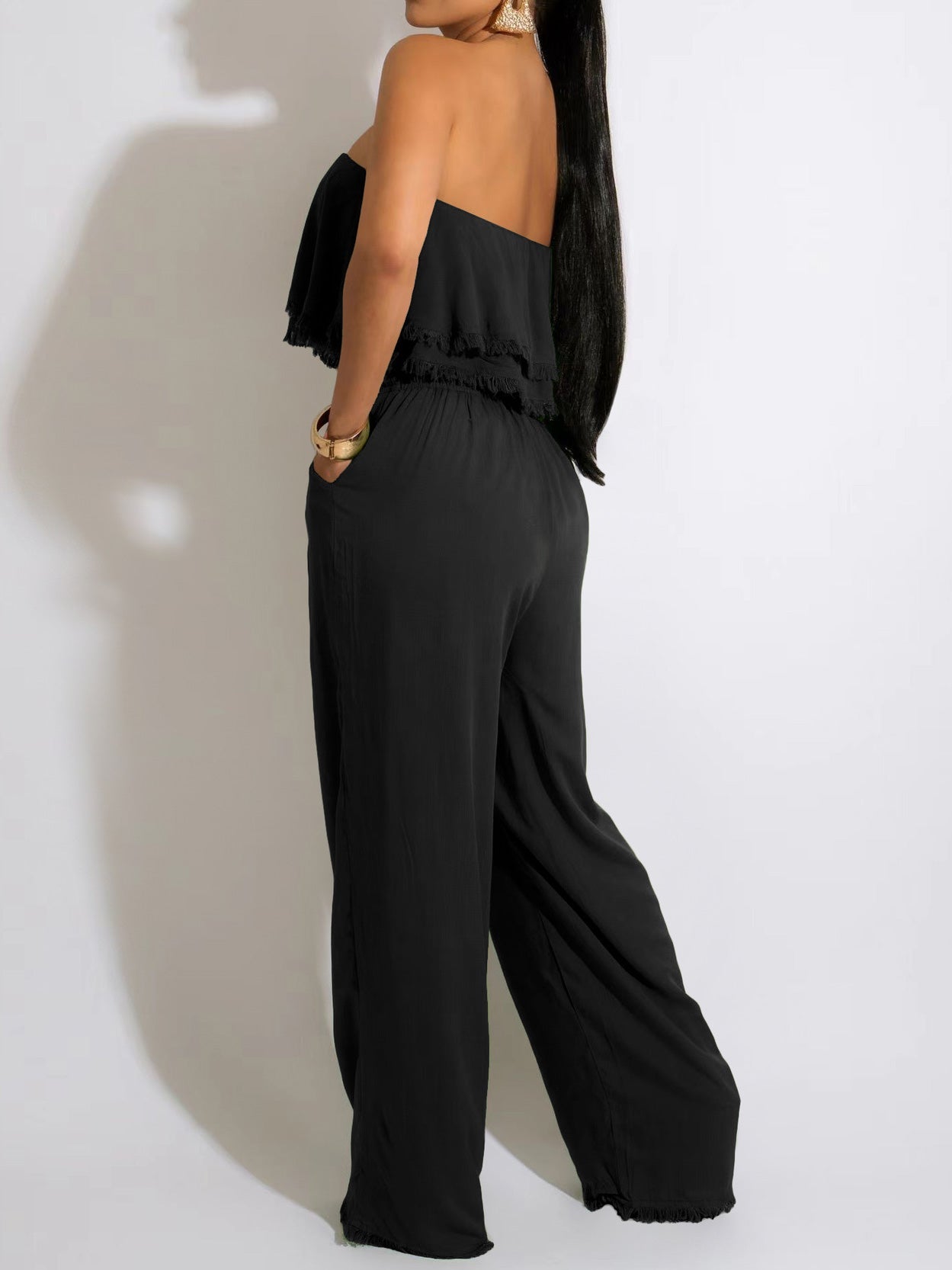 Women's Jumpsuits Solid Ruffle Tie Pocket Jumpsuit - LuckyFash™
