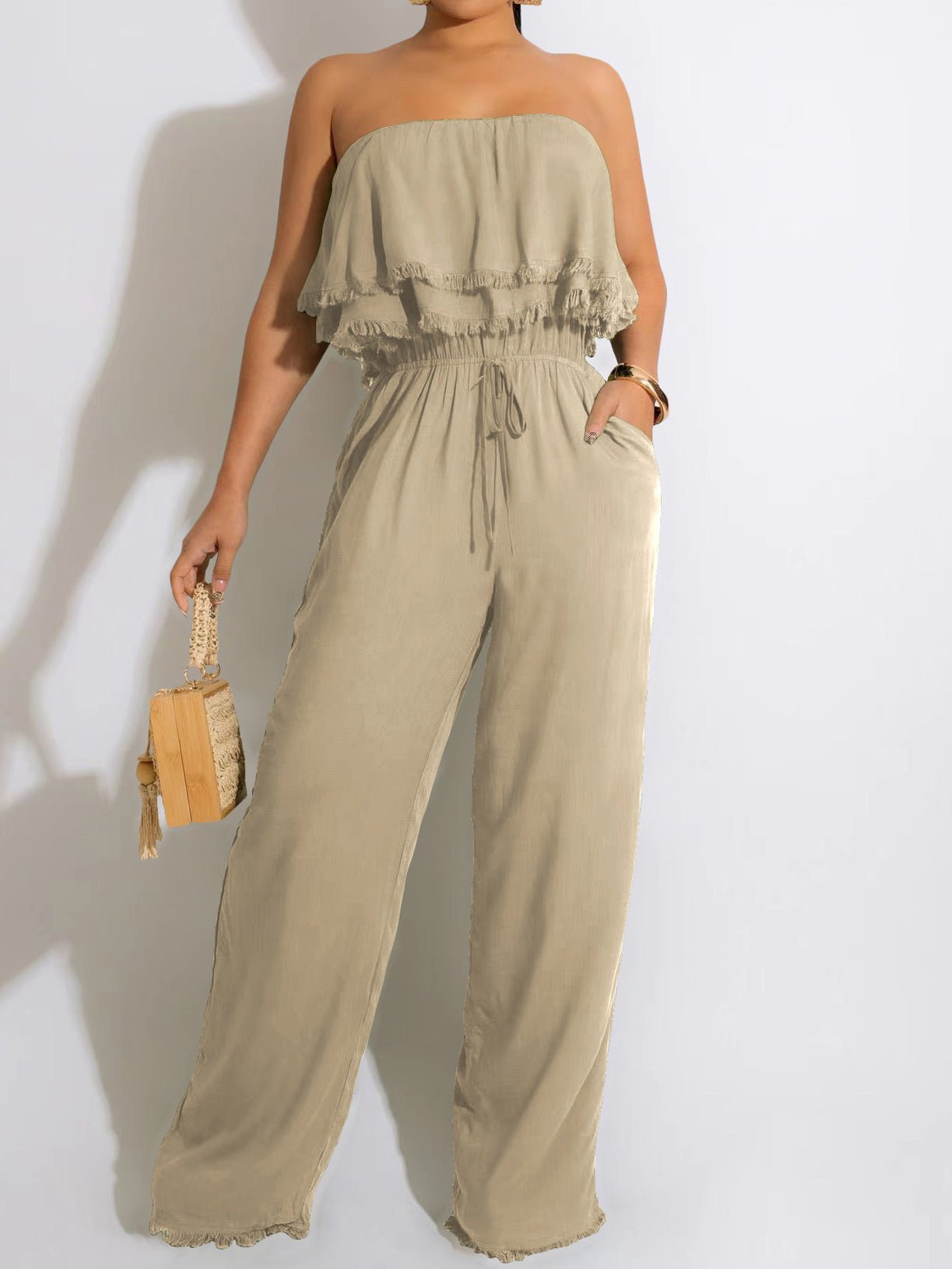 Women's Jumpsuits Solid Ruffle Tie Pocket Jumpsuit - LuckyFash™