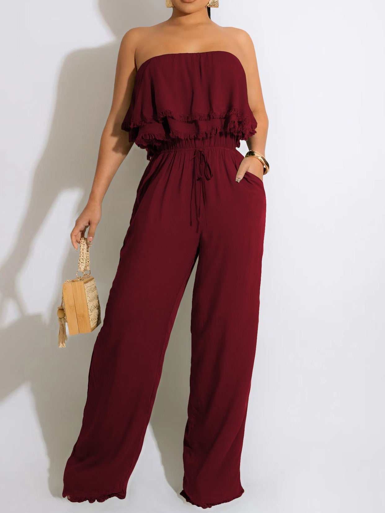 Women's Jumpsuits Solid Ruffle Tie Pocket Jumpsuit - LuckyFash™