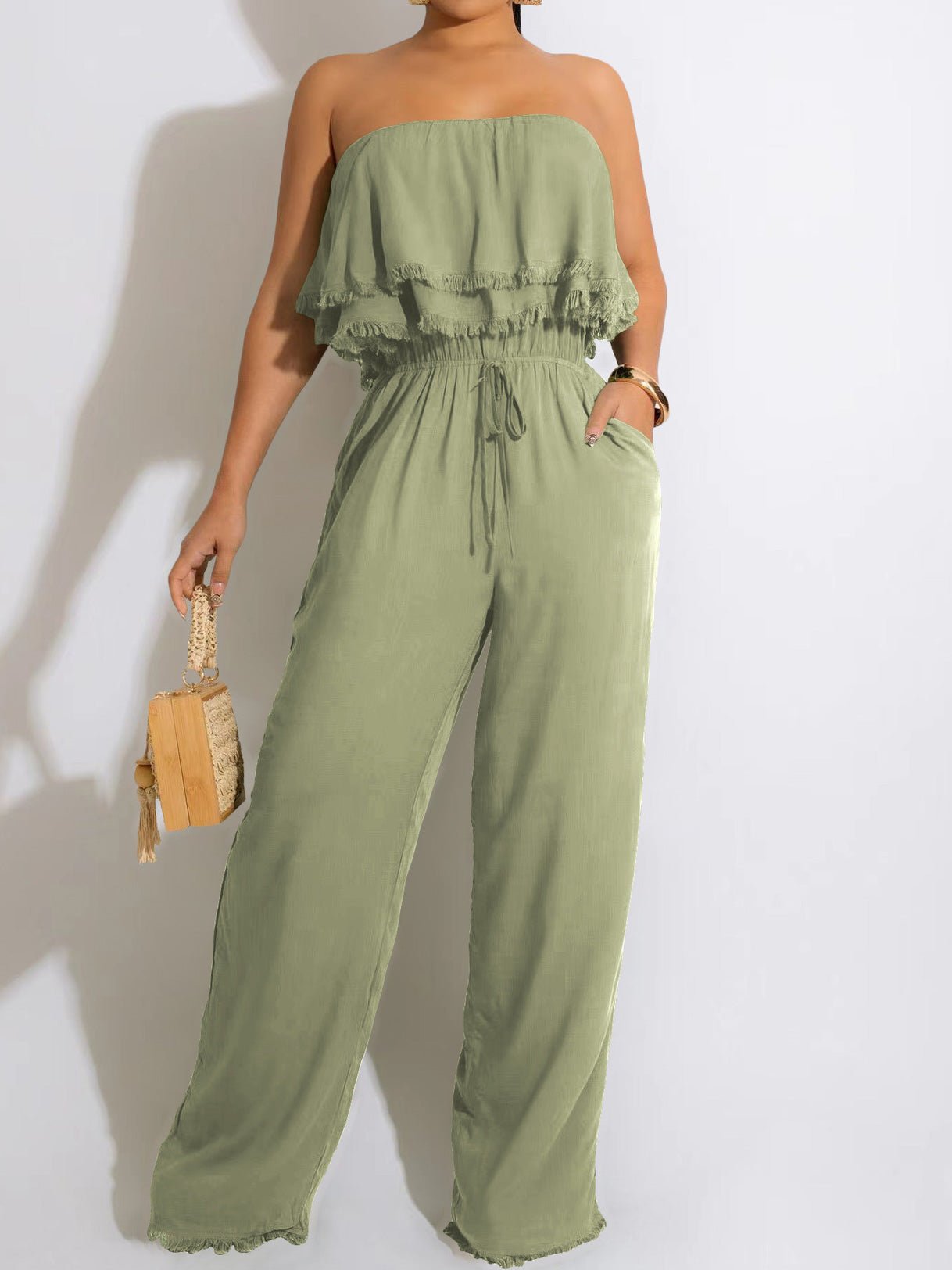 Women's Jumpsuits Solid Ruffle Tie Pocket Jumpsuit - LuckyFash™