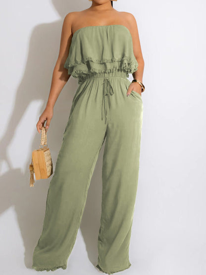 Women's Jumpsuits Solid Ruffle Tie Pocket Jumpsuit - LuckyFash™