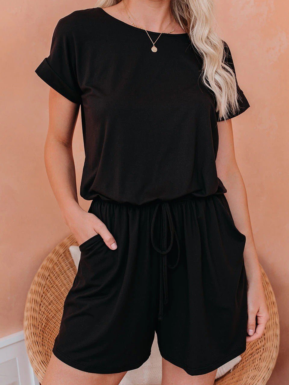 Women's Jumpsuits Solid Short Sleeve Drawstring Casual Jumpsuit - LuckyFash™