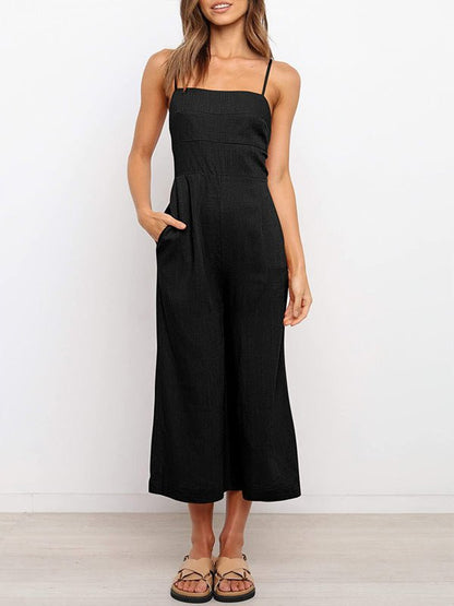 Women's Jumpsuits Solid Sling Open Back Sleeveless Jumpsuit - LuckyFash™