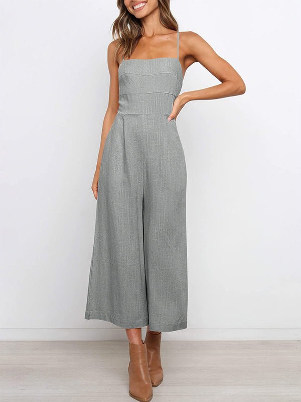 Women's Jumpsuits Solid Sling Open Back Sleeveless Jumpsuit - LuckyFash™