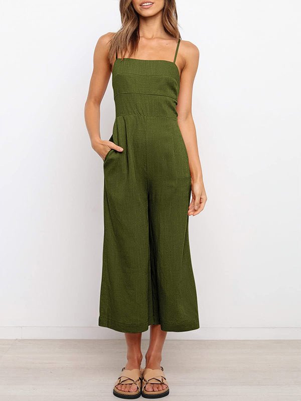 Women's Jumpsuits Solid Sling Open Back Sleeveless Jumpsuit - LuckyFash™