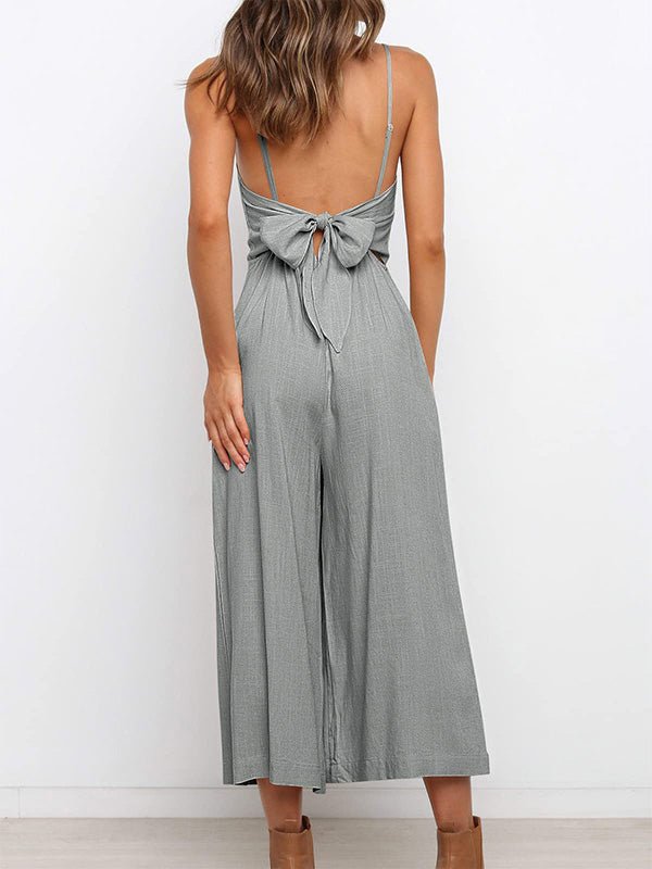 Women's Jumpsuits Solid Sling Open Back Sleeveless Jumpsuit - LuckyFash™