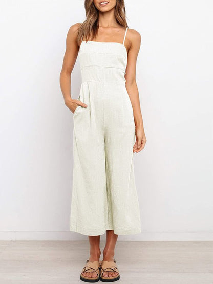 Women's Jumpsuits Solid Sling Open Back Sleeveless Jumpsuit - LuckyFash™