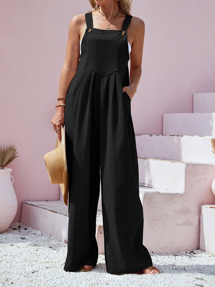 Women's Jumpsuits Solid Sling Pocket Wide-Leg Jumpsuit - LuckyFash™
