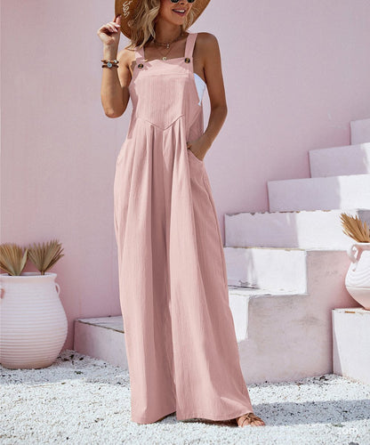 Women's Jumpsuits Solid Sling Pocket Wide-Leg Jumpsuit - LuckyFash™