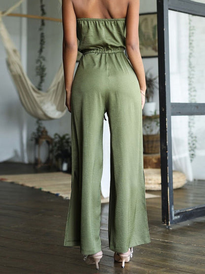 Women's Jumpsuits Solid Tube Top Belted Slit Jumpsuit - LuckyFash™