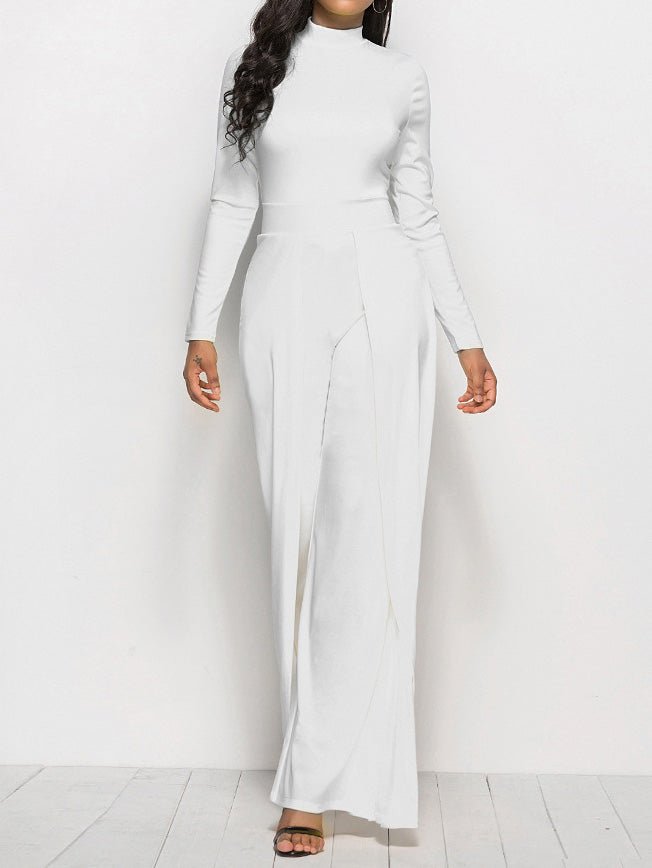 Women's Jumpsuits Solid Turtleneck Long Sleeve Wide Leg Jumpsuit - LuckyFash™