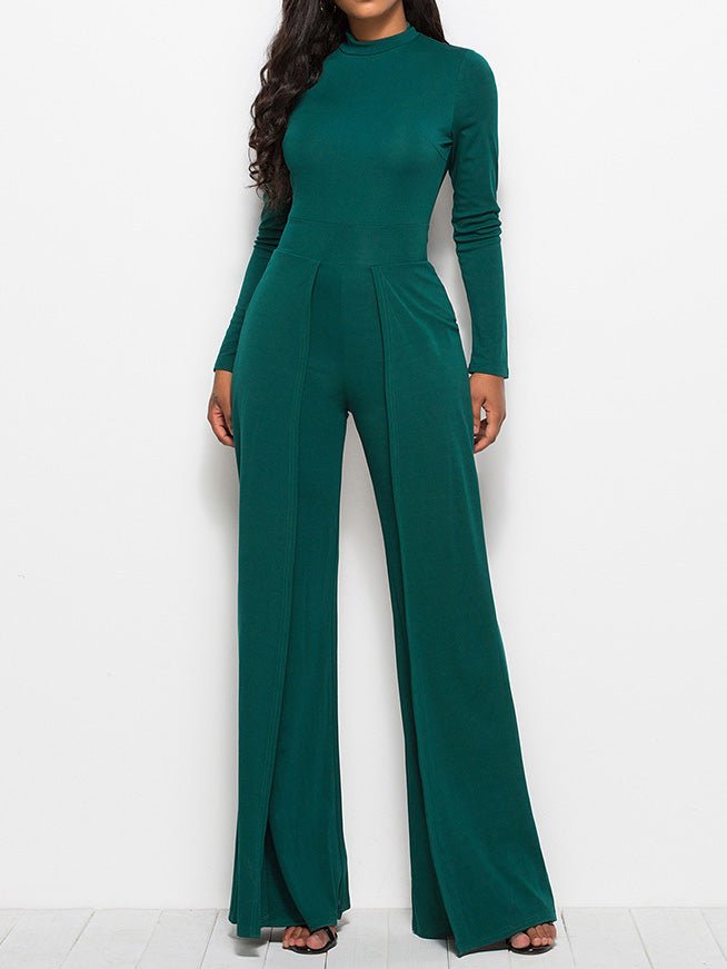 Women's Jumpsuits Solid Turtleneck Long Sleeve Wide Leg Jumpsuit - LuckyFash™