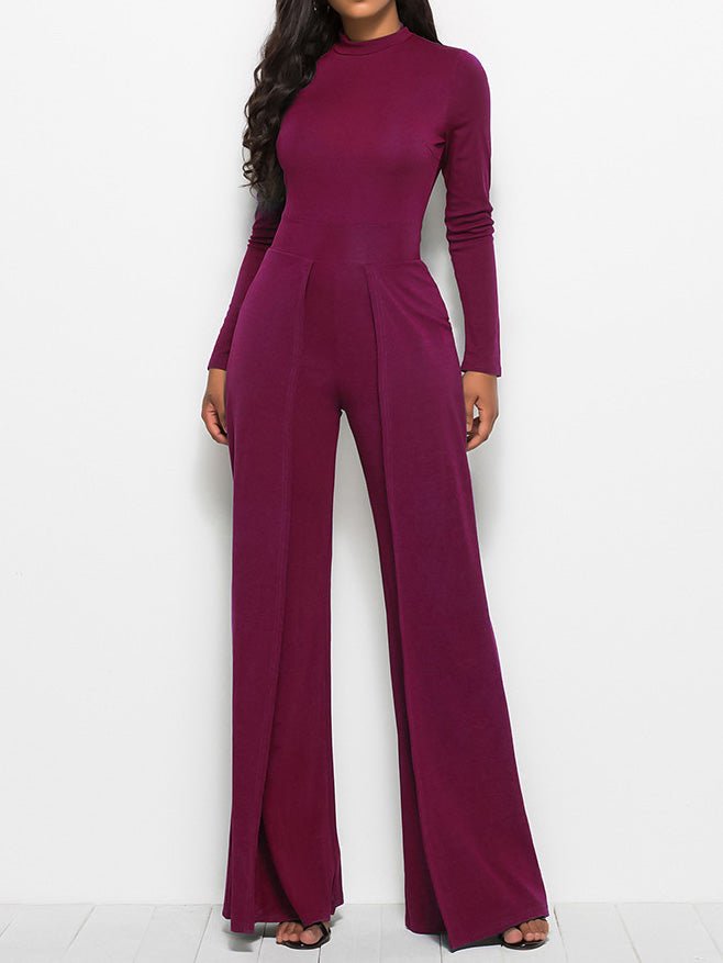 Women's Jumpsuits Solid Turtleneck Long Sleeve Wide Leg Jumpsuit - LuckyFash™