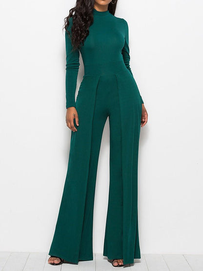 Women's Jumpsuits Solid Turtleneck Long Sleeve Wide Leg Jumpsuit - LuckyFash™