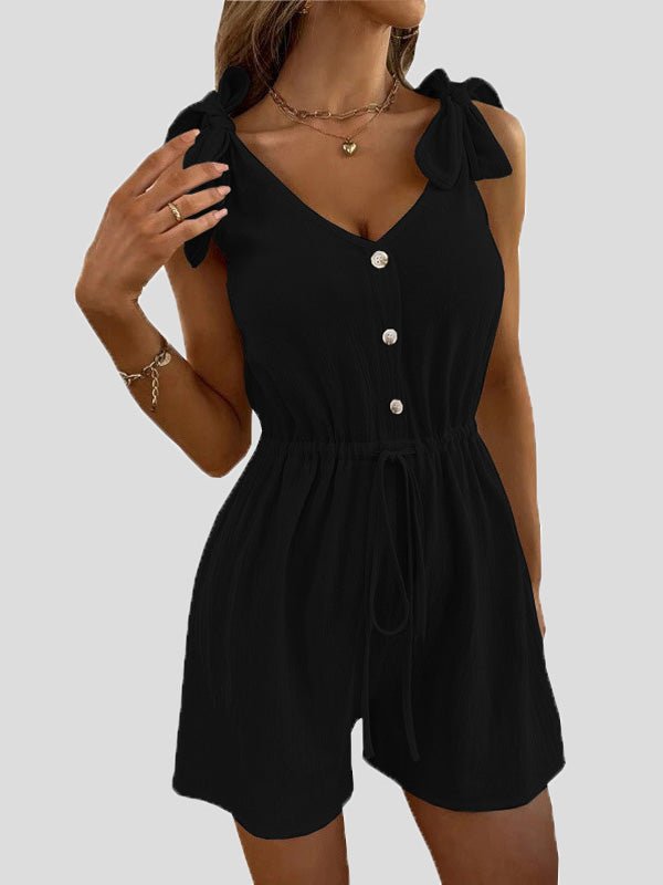 Women's Jumpsuits Solid V-Neck Button Belted Jumpsuit - LuckyFash™