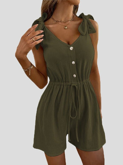 Women's Jumpsuits Solid V-Neck Button Belted Jumpsuit - LuckyFash™