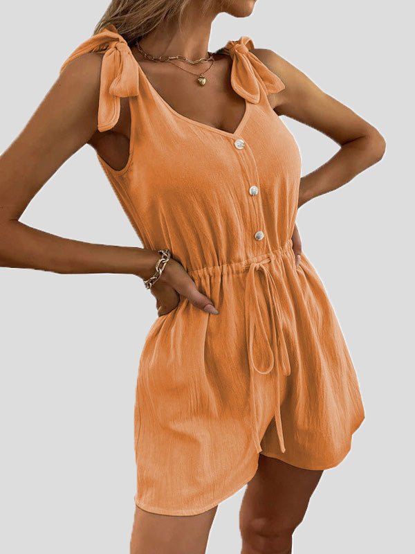 Women's Jumpsuits Solid V-Neck Button Belted Jumpsuit - LuckyFash™