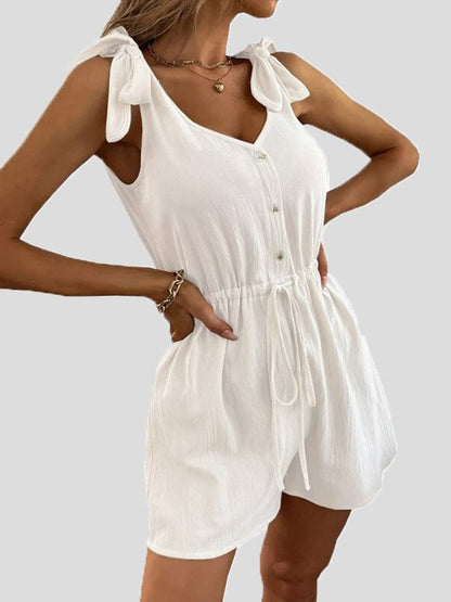 Women's Jumpsuits Solid V-Neck Button Belted Jumpsuit - LuckyFash™