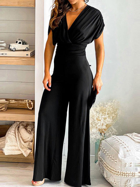 Women's Jumpsuits Solid V-Neck Slim Fit Wide Leg Pants - LuckyFash™