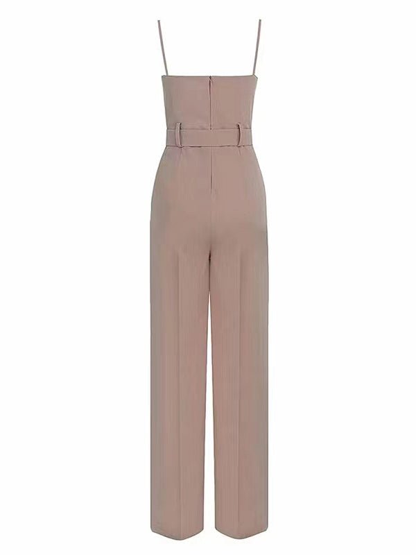 Women's Jumpsuits Strap Notched V Neck Belt Wide Leg Pants Jumpsuit - LuckyFash™