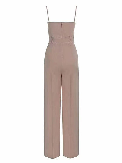 Women's Jumpsuits Strap Notched V Neck Belt Wide Leg Pants Jumpsuit - LuckyFash™
