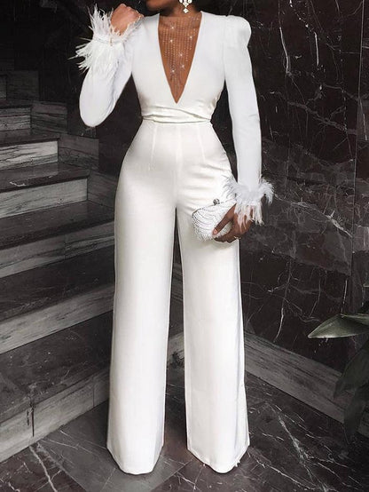 Women's Jumpsuits Stretch Mesh Stitching Long Sleeve Skinny Jumpsuit - LuckyFash™
