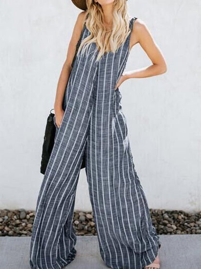 Women's Jumpsuits Striped Sling Pocket Wide-Leg Jumpsuit - LuckyFash™