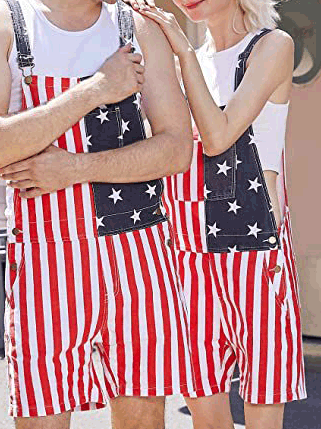 Women's Jumpsuits Striped Star Print Couple Pocket Jumpsuit - LuckyFash™