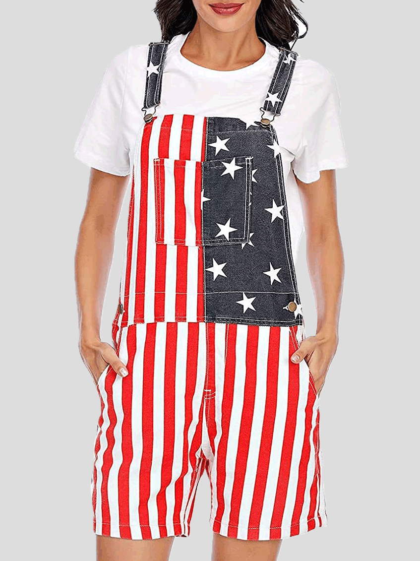 Women's Jumpsuits Striped Star Print Couple Pocket Jumpsuit - LuckyFash™