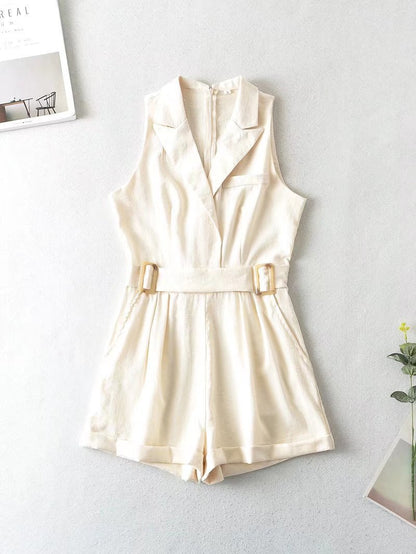 Women's Jumpsuits Suit Collar Sleeveless Pocket Jumpsuit - LuckyFash™